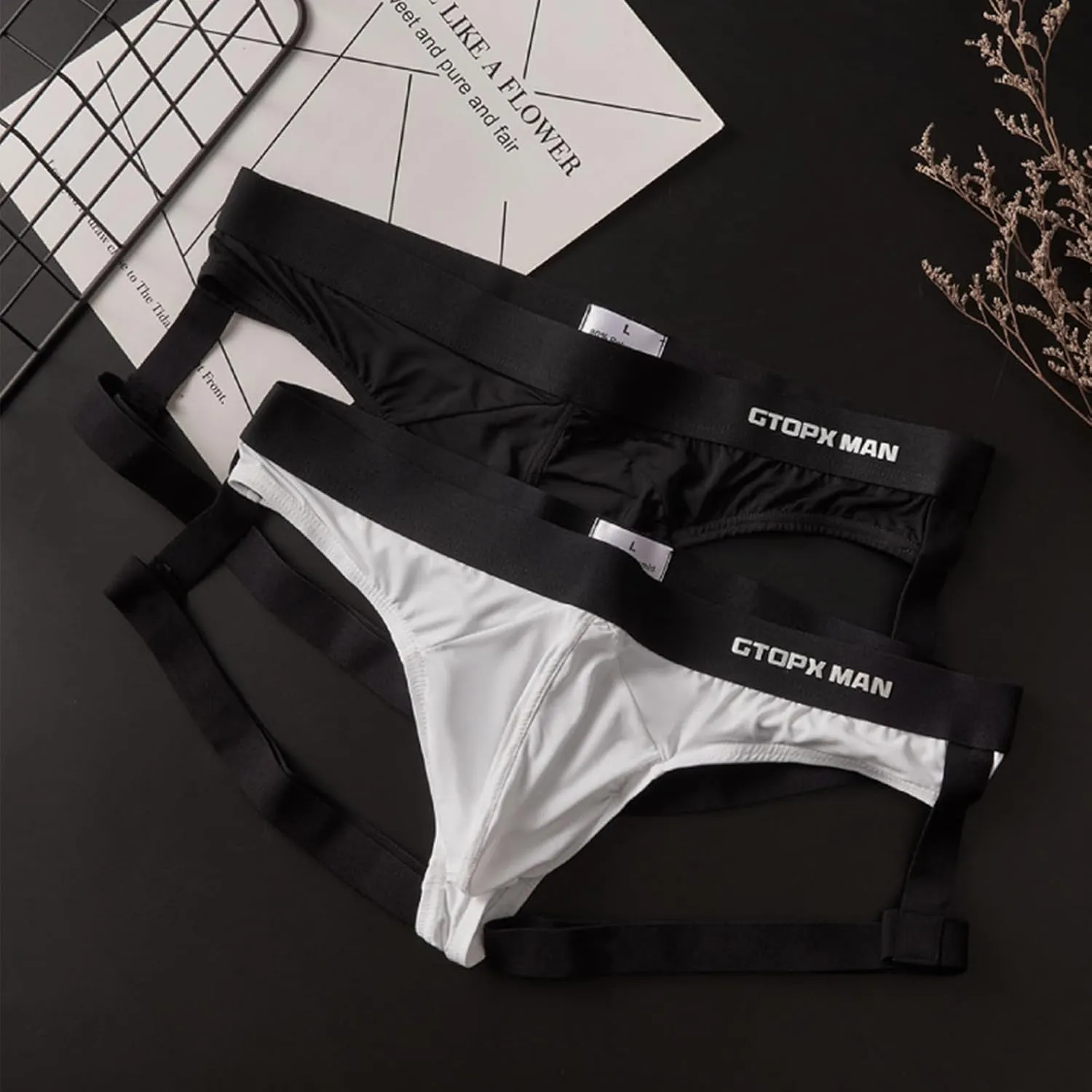 Evankin Men's Sexy Jock Strap Personalized Thong Underwear Ice Silk Strap Men U Convex Bag Fun Brief Underwear