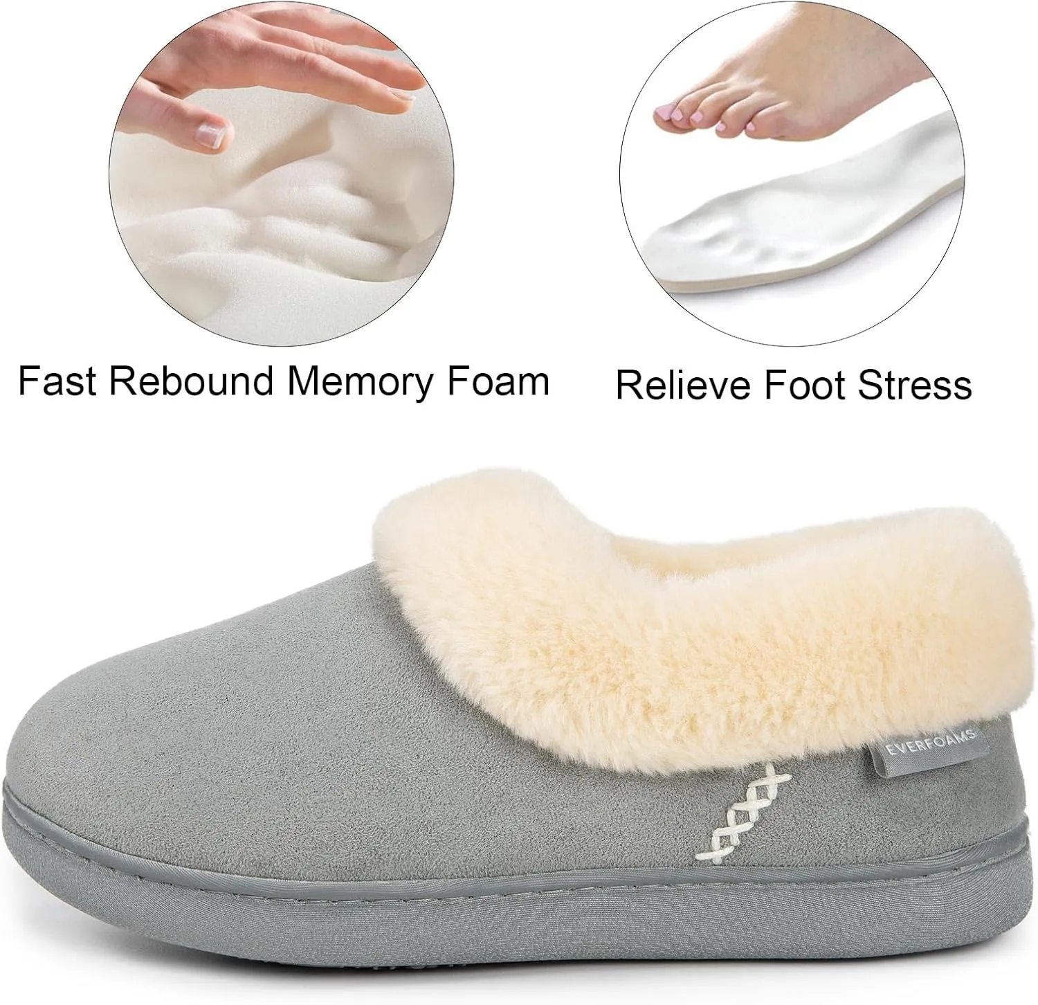 EverFoams Women's Faux Fur Bootie Slippers Ladies House Shoes with Bedroom Memory Foam and Indoor Outdoor Rubber Sole