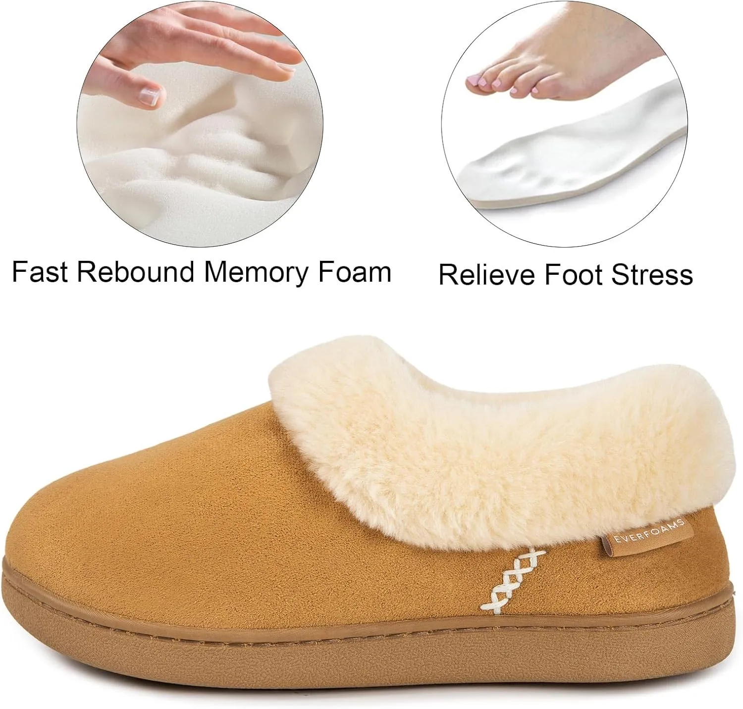 EverFoams Women's Faux Fur Bootie Slippers Ladies House Shoes with Bedroom Memory Foam and Indoor Outdoor Rubber Sole