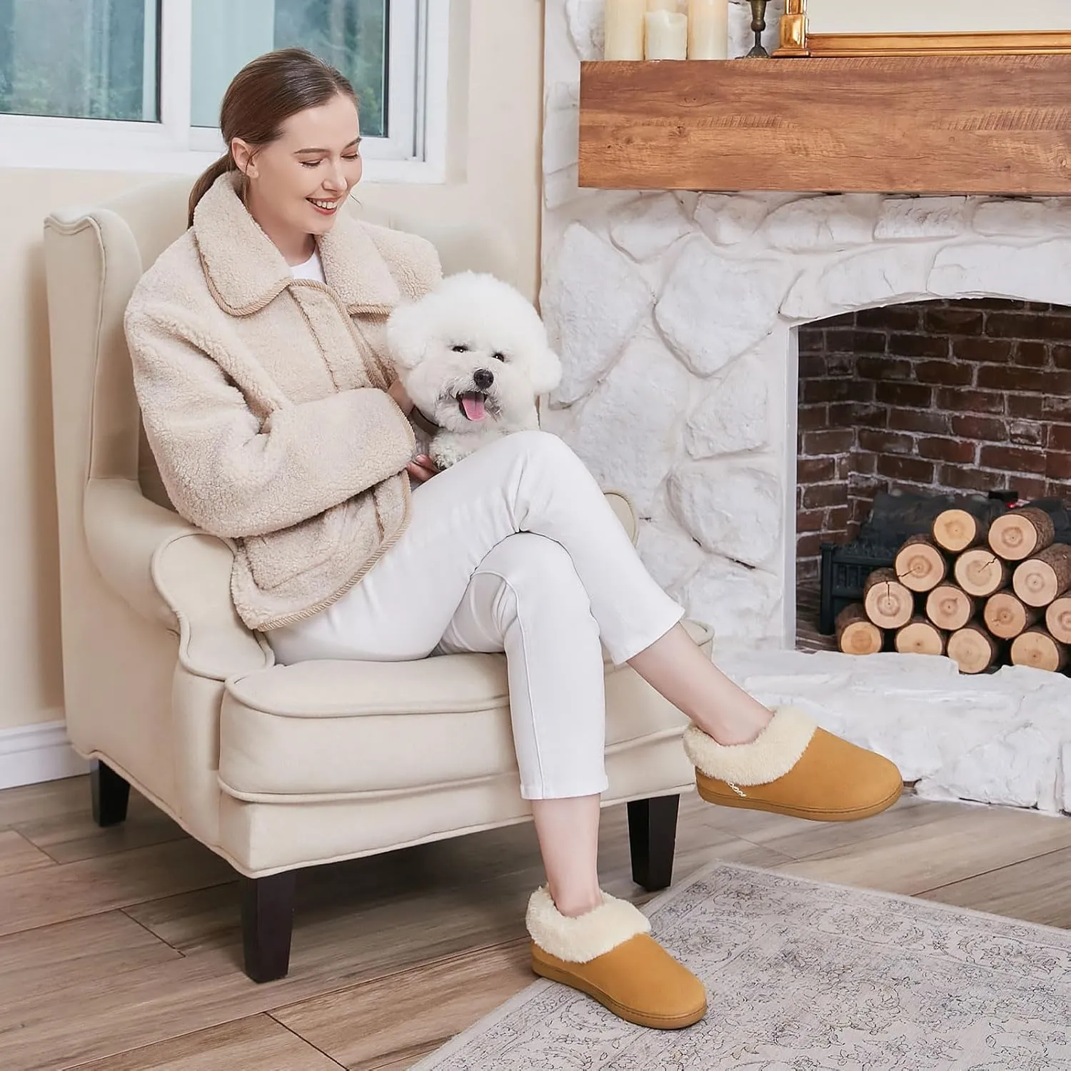 EverFoams Women's Faux Fur Bootie Slippers Ladies House Shoes with Bedroom Memory Foam and Indoor Outdoor Rubber Sole