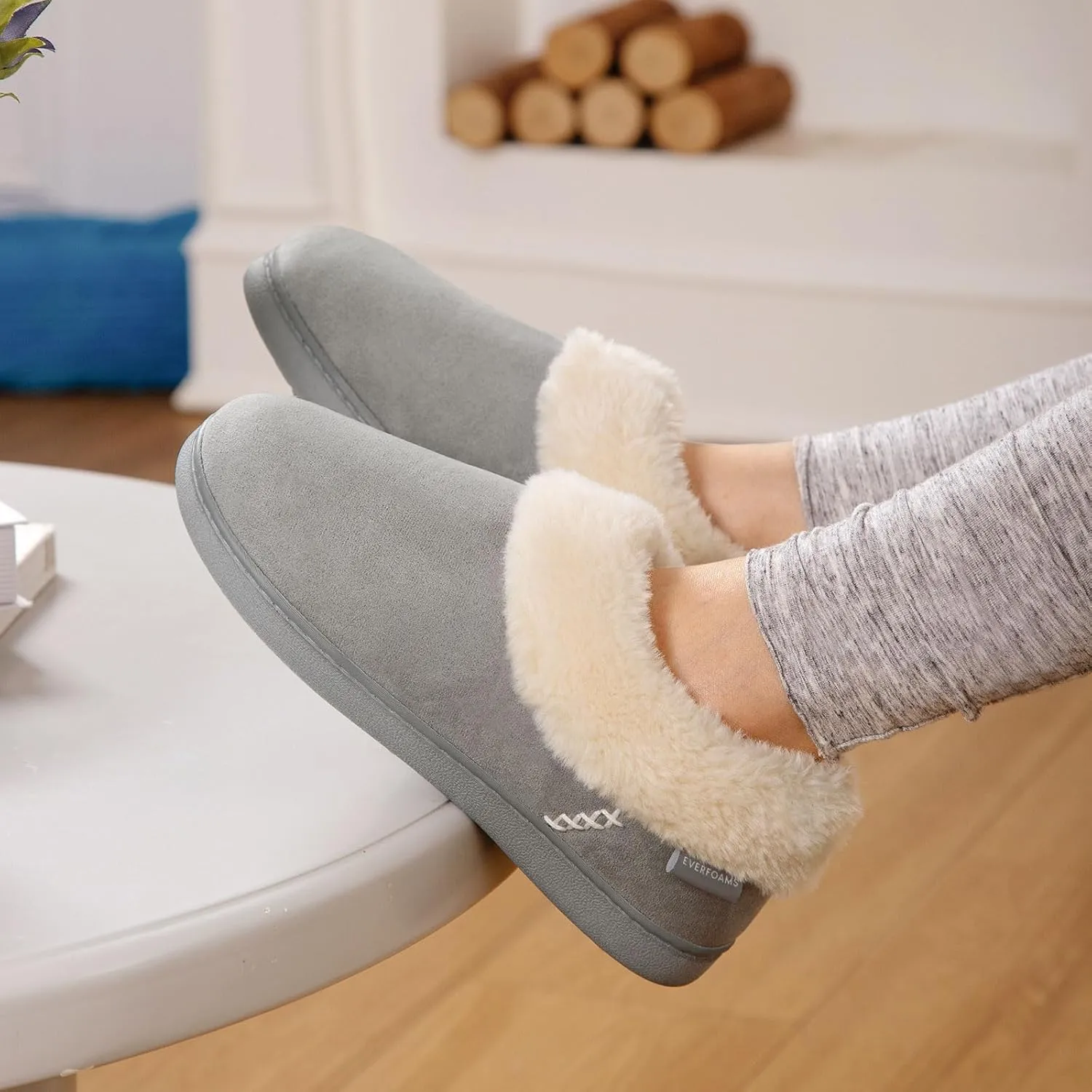 EverFoams Women's Faux Fur Bootie Slippers Ladies House Shoes with Bedroom Memory Foam and Indoor Outdoor Rubber Sole