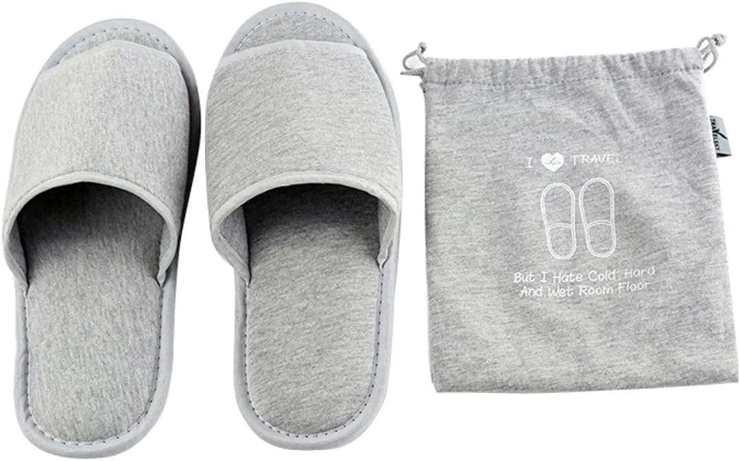 Foldable Portable Slippers Washable Open Toe Towelling Slippers with Storage Bag for Spa Travel Hotel/Home Guest 34-43