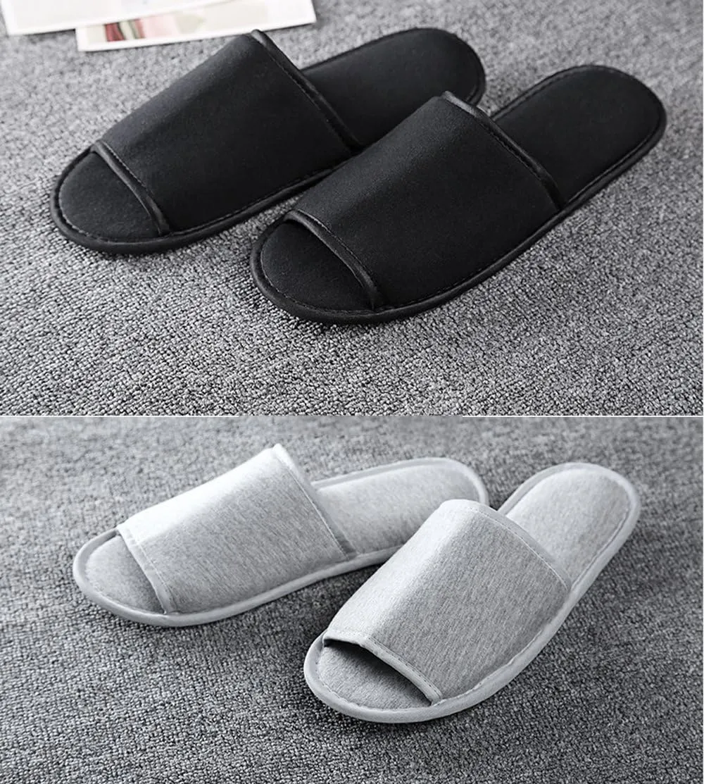 Foldable Portable Slippers Washable Open Toe Towelling Slippers with Storage Bag for Spa Travel Hotel/Home Guest 34-43