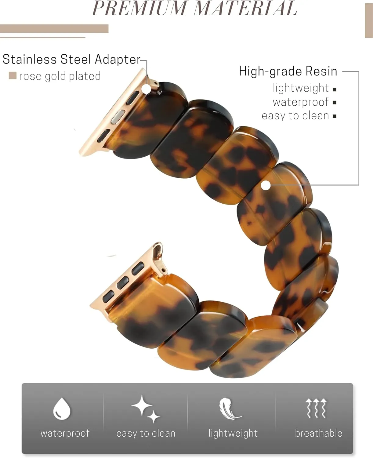 Heesch Tortoise Stretchy Watch Band Compatible with Apple Watch Serise Ultra/SE/8/7/6/5/4/3/2/1, Resin Cute Watch Strap Wristband for iWatch Bracelet for Women Men Girls, 38/40/41mm, 42/44/45/46/49mm, Oval Version