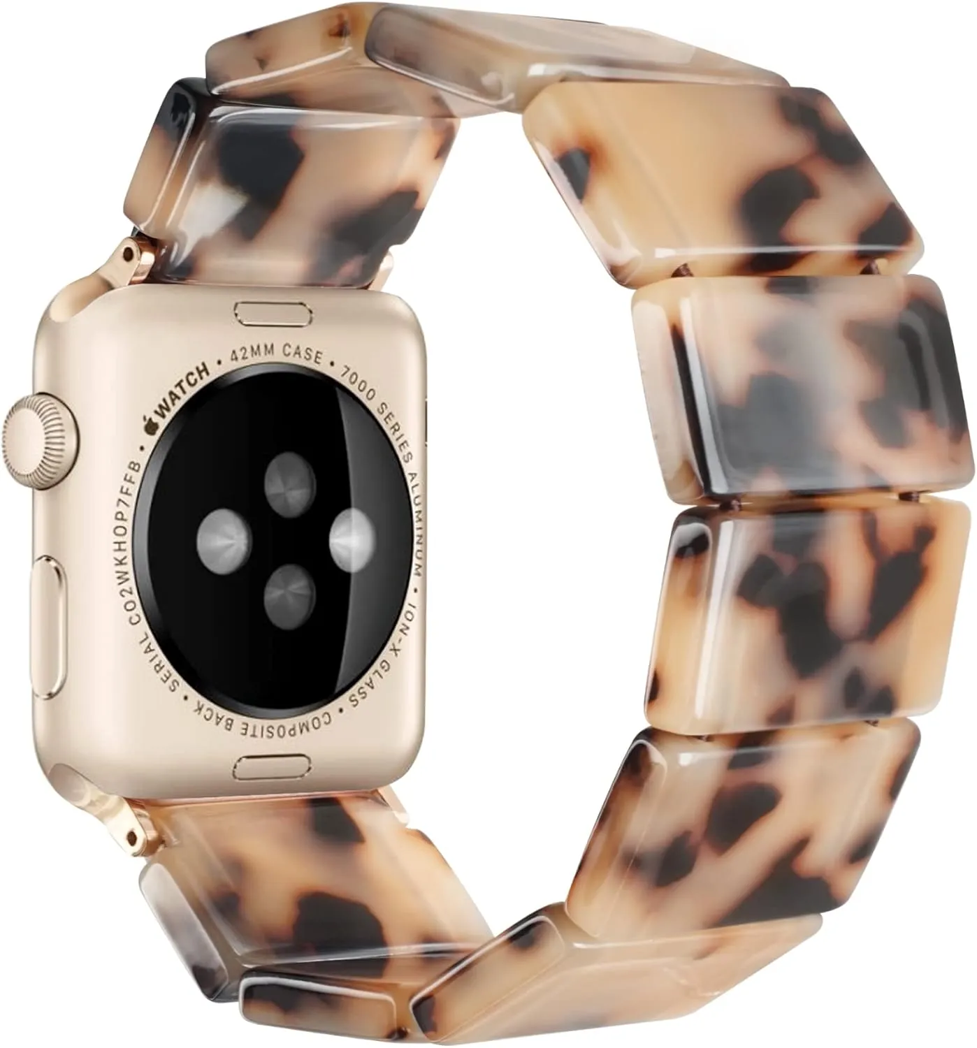 Heesch Upgraded Stretchy Resin Watch Band Compatible with Apple Watch for Women, Men, Tortoise Shell Fashion Watch Strap Bracelet Wristband for iwatch Series Ultra/10/9/8/7/SE/6/5/4/3/2/1, 38/40/41/42mm, 42/44/45/46/49mm, Rectangle Version