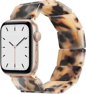 Heesch Upgraded Stretchy Resin Watch Band Compatible with Apple Watch for Women, Men, Tortoise Shell Fashion Watch Strap Bracelet Wristband for iwatch Series Ultra/10/9/8/7/SE/6/5/4/3/2/1, 38/40/41/42mm, 42/44/45/46/49mm, Rectangle Version
