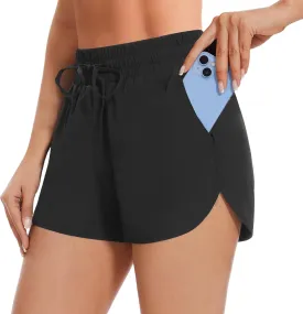 High Waisted Running Shorts for Women with Pockets, 2.5" Black Athletic Workout Gym Yoga Spandex Dolphin Shorts