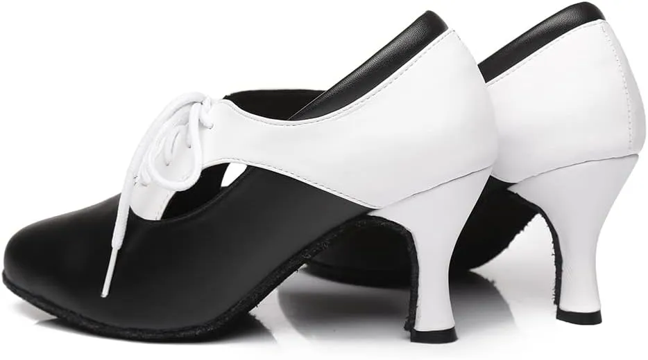 HIPPOSEUS Women's Lace up Latin Dance Shoes Closed Toe Ballroom Salsa Dance Practice Shoes,Model L416