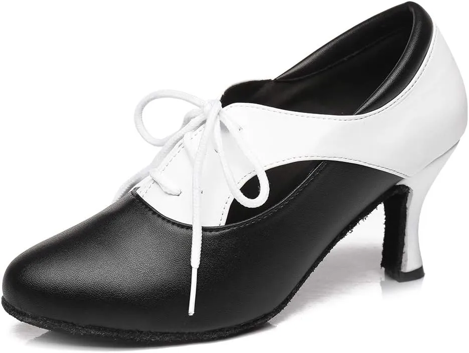HIPPOSEUS Women's Lace up Latin Dance Shoes Closed Toe Ballroom Salsa Dance Practice Shoes,Model L416