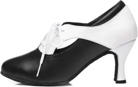 HIPPOSEUS Women's Lace up Latin Dance Shoes Closed Toe Ballroom Salsa Dance Practice Shoes,Model L416