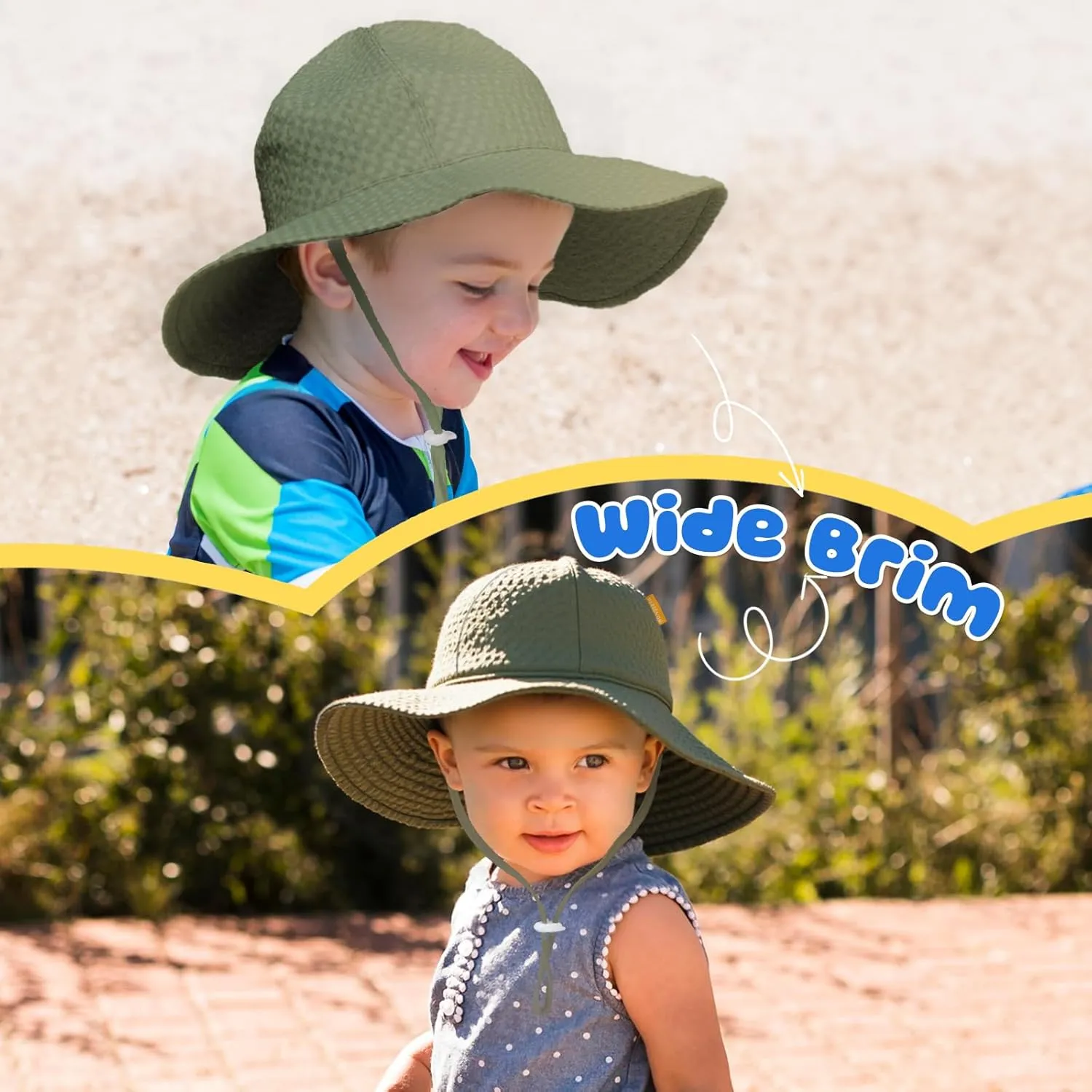 HONGTEYA Baby Sun Hat Toddler Girl Beach Hat Adjustable Outdoor Summer Hat UPF 50  Sun Protection Wide Brim Infant Kids