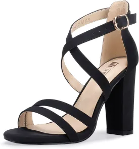 IDIFU Women's Chunky High Heel Sandal Strappy Open Toe Ankle Strap Dress Shoes for Women Bridesmaid Ladies in Wedding Bridal Evening Homecoming Prom