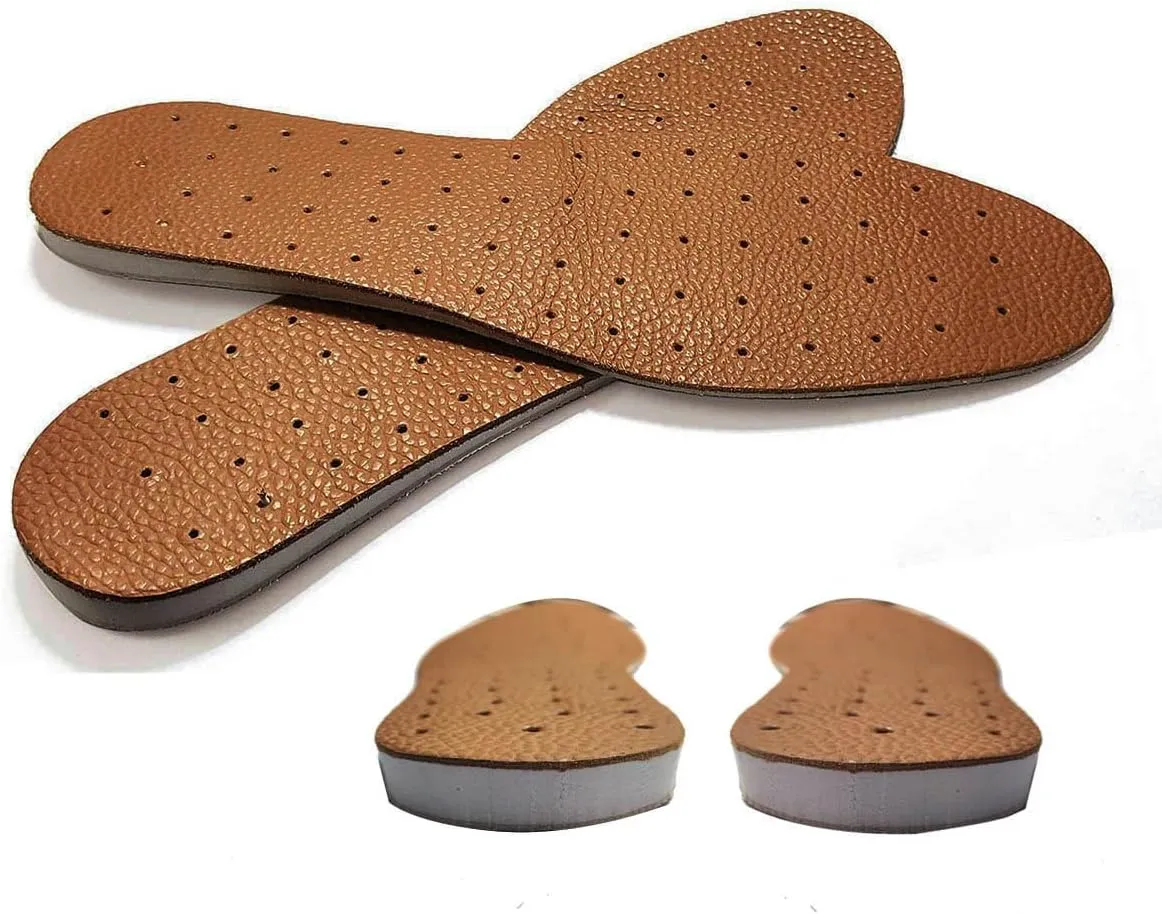 Leather Insole Invisible Increase Insoles 1cm 1.5cm 2cm Height For Casual Sneaker Sport Shoes Men Or Women(8.5#/10.4''--1cm Height, Brown)