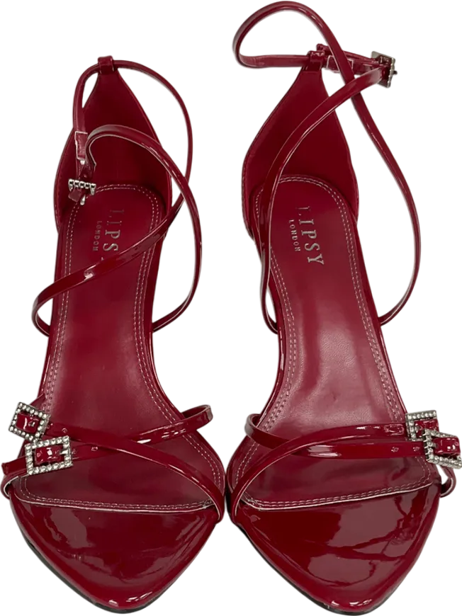 lipsy london Red High Heel Patent Embellished Buckle Multi Strap Party Sandals UK 7 EU 40 👠