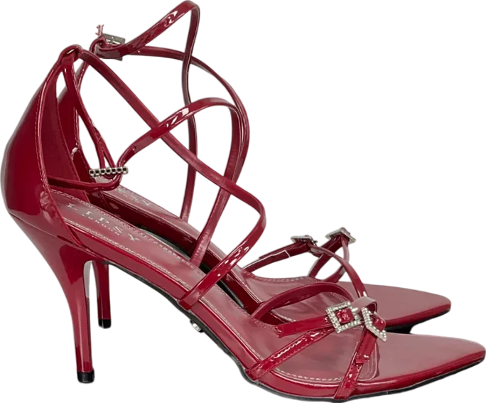 lipsy london Red High Heel Patent Embellished Buckle Multi Strap Party Sandals UK 7 EU 40 👠