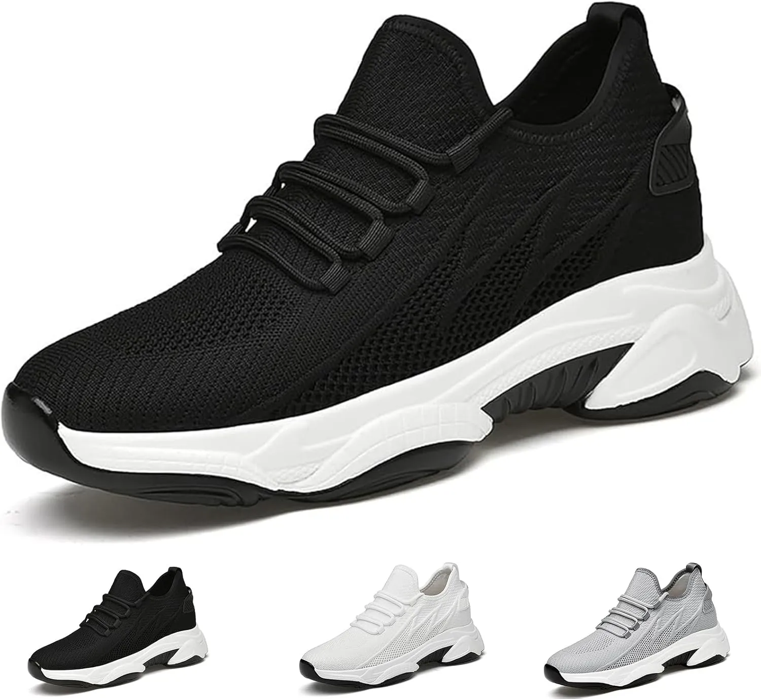 Men's Breathable Height Increase Sneakers, 2.36 in / 6 cm Stylish Invisible Wide Feet Increasing Shoes