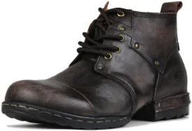 Men's Grippy Black Iron Piece Toe-tipped Design Chukka Boots Lace-up Motorcycle Casual Leather Dress Ankle Boot for Men Fashion 6015-3-A-R