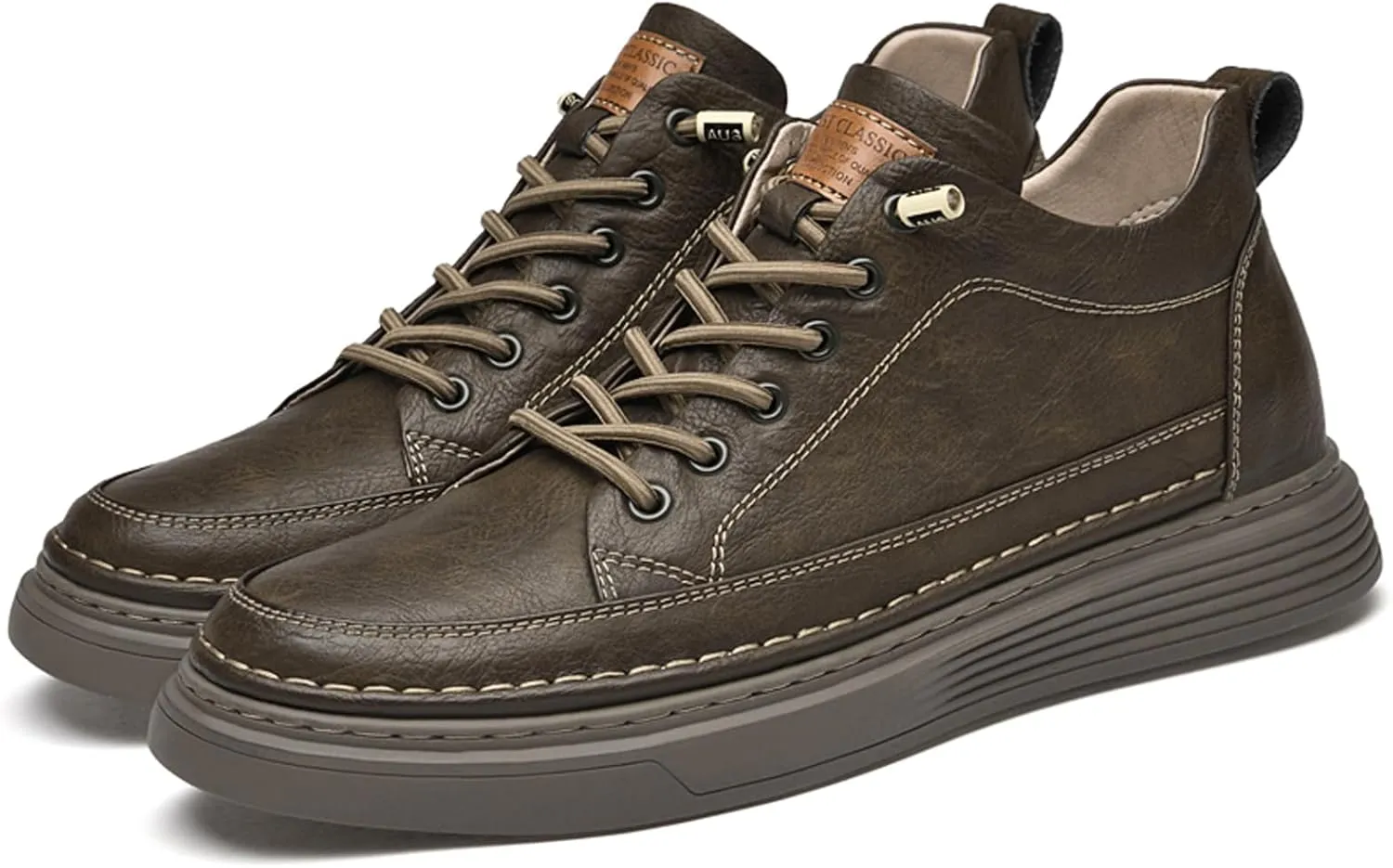 Men's Invisible Height Increasing Elevator Shoes 2.5 Inches Taller Height Sneakers Leather Casual Shoes with Breathable or Plush Lining