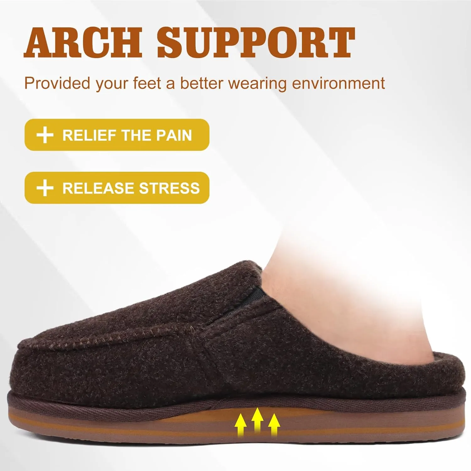 ONCAI Mens Clog Slippers with Arch Support Stripe Faux Fur Cotton-Blend High-Density Memory Foam Warm House Slippers Slip-on Indoor Outdoor Rubber Sole Size 7-16