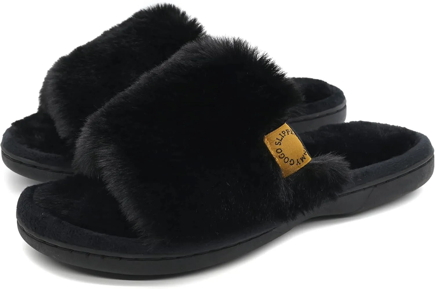 Onmygogo Indoor Slippers for Women Open Toe with Memory Foam, Soft Faux Fur Nonslip House Slippers
