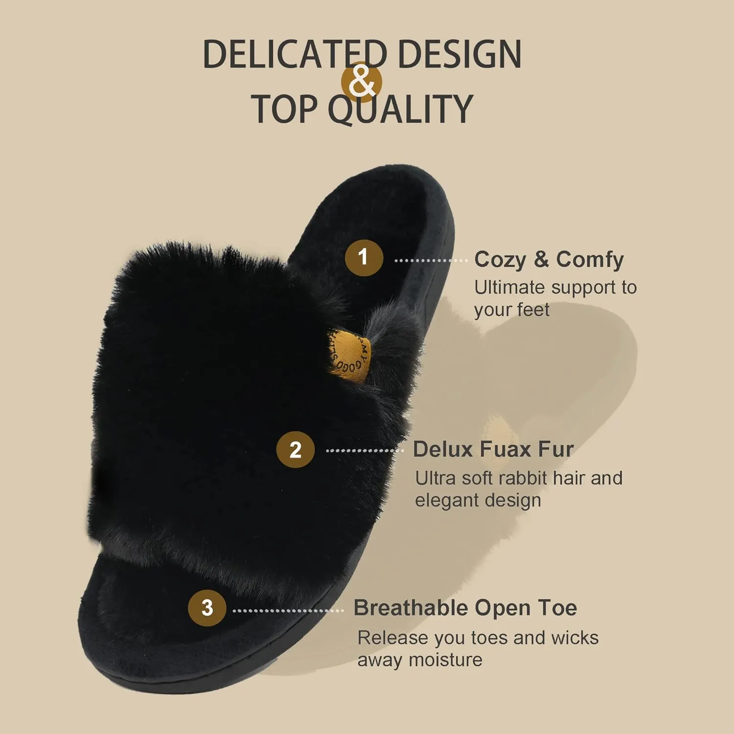 Onmygogo Indoor Slippers for Women Open Toe with Memory Foam, Soft Faux Fur Nonslip House Slippers