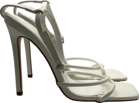 PrettyLittleThing Cream Square Toe Edge Quilted Strap High Heeled Sandals UK 6 EU 39 👠