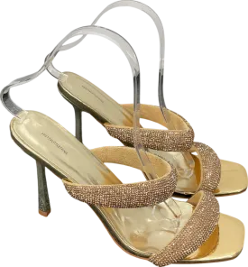 PrettyLittleThing Metallic Dimante Square Toe Padded Strap Heeled Sandals UK 8 EU 41 👠
