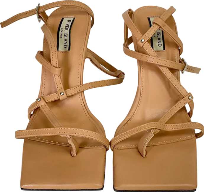 River Island Beige Strap Heeled Sandals UK 4 EU 37 👠