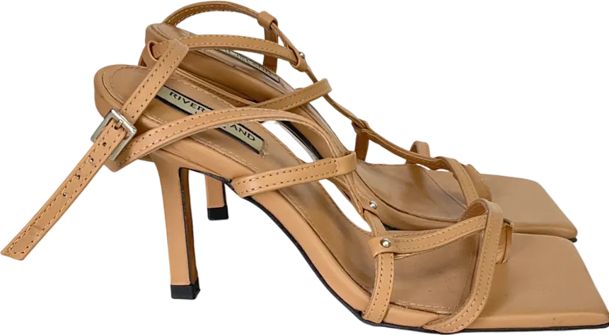 River Island Beige Strap Heeled Sandals UK 4 EU 37 👠