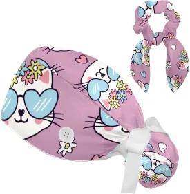 Scrub Cap with Scrunchies, Rainbow Working Hat Hair Cover, Elastic Bandage Tie Back Hats for Women