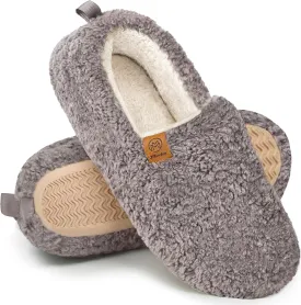 Slippers For Women House Winter Warm With Memory Foam Indoor Fuzzy Cute Comfort Fleece Lining Anti-Skid Soft Loafer Shoes Grey M(265) US