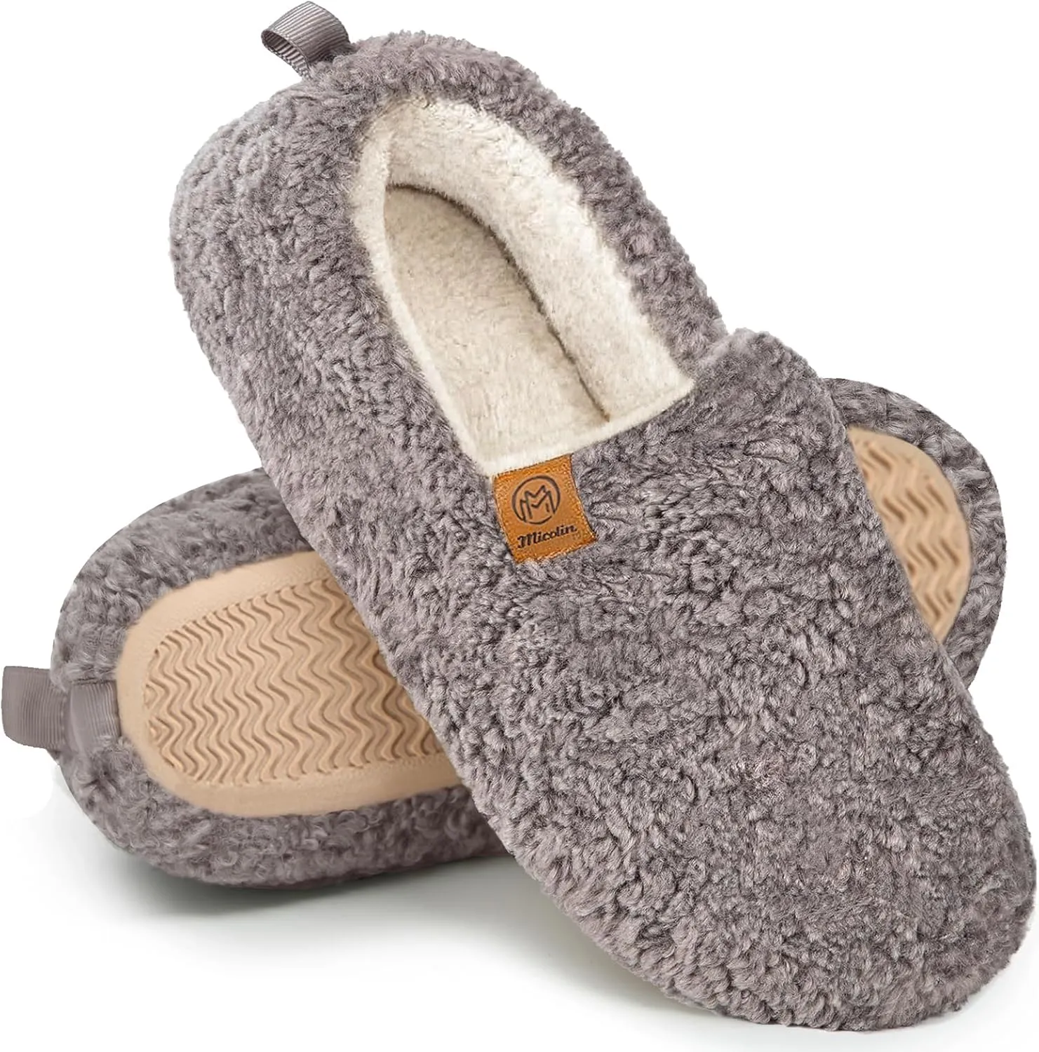 Slippers For Women House Winter Warm With Memory Foam Indoor Fuzzy Cute Comfort Fleece Lining Anti-Skid Soft Loafer Shoes Grey M(265) US