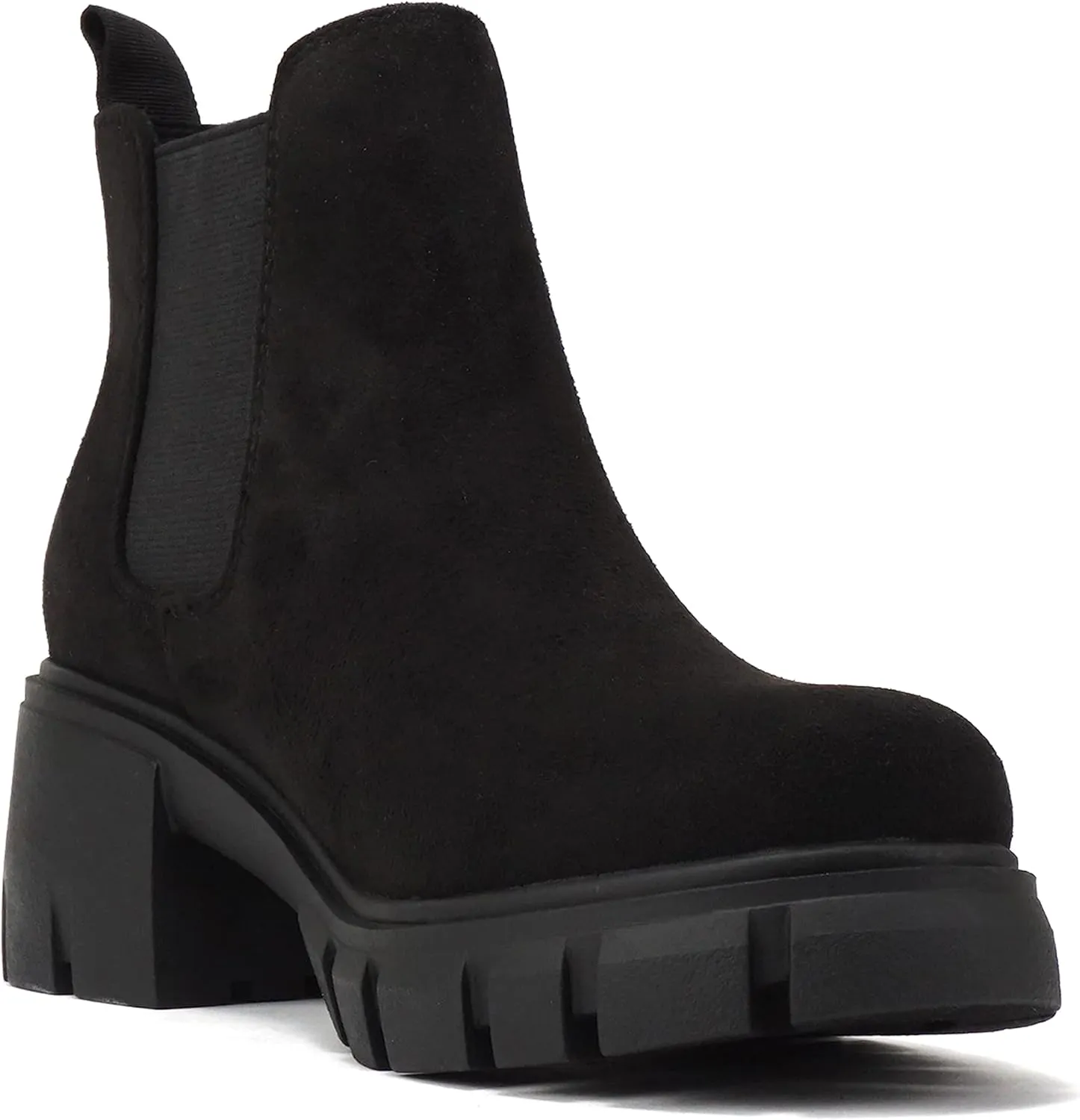 Soda PIONEER ~ Women Lug Sole Mid Heel Chelsea Fashion Ankle Bootie w/Double Elastic Gore