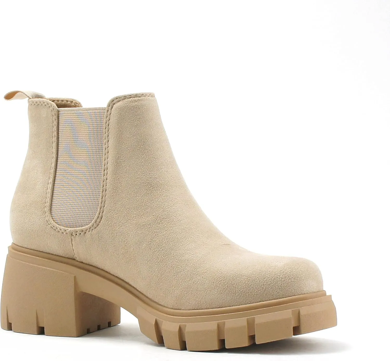 Soda PIONEER ~ Women Lug Sole Mid Heel Chelsea Fashion Ankle Bootie w/Double Elastic Gore