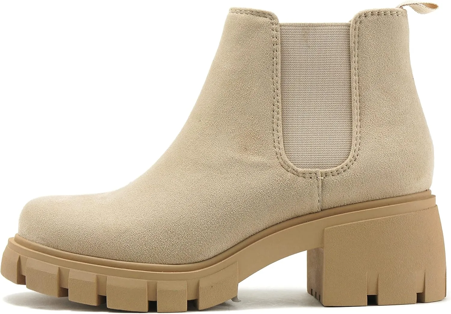 Soda PIONEER ~ Women Lug Sole Mid Heel Chelsea Fashion Ankle Bootie w/Double Elastic Gore