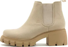Soda PIONEER ~ Women Lug Sole Mid Heel Chelsea Fashion Ankle Bootie w/Double Elastic Gore