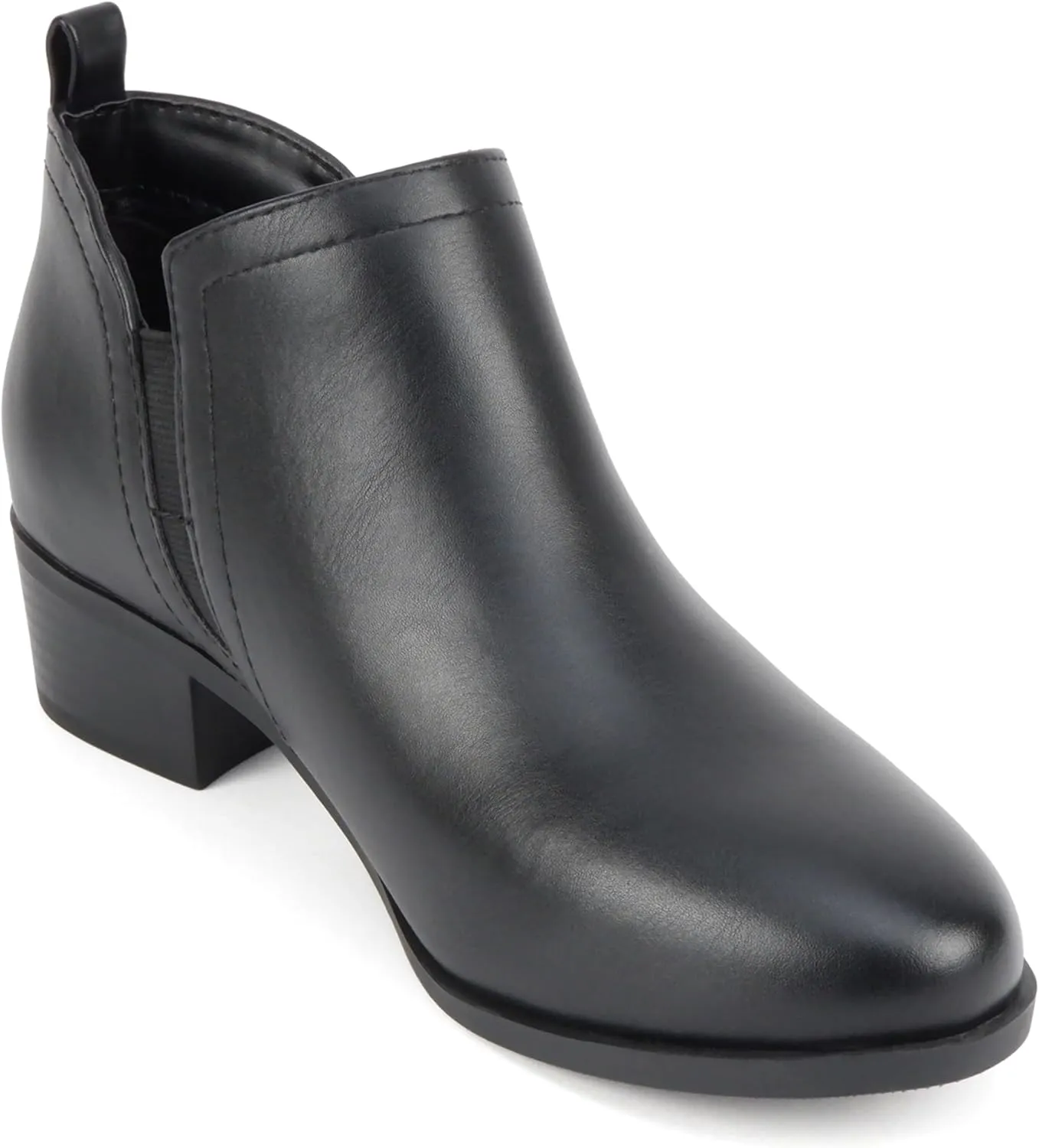 Soda ZAYNE ~ Women Round Toe Elastic Side Gore Side Zipper Pull Tab Low Heel Ankle Boot Bootie
