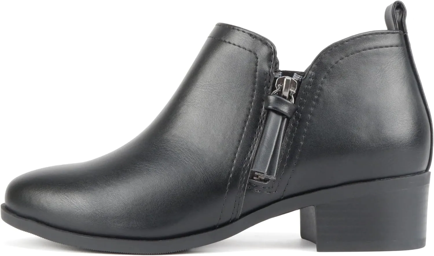 Soda ZAYNE ~ Women Round Toe Elastic Side Gore Side Zipper Pull Tab Low Heel Ankle Boot Bootie