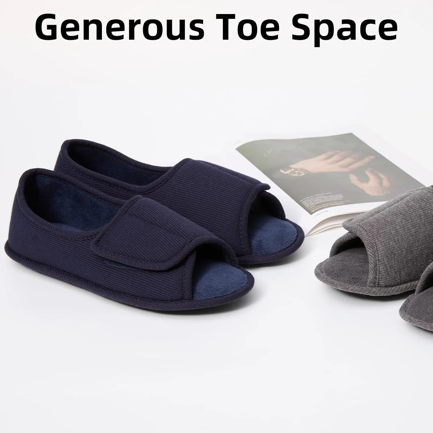 WALKFUN Men's and Women's Diabetic Shoes Open Toe Memory Foam Slippers Adjustable Closure Non-slip House Shoes