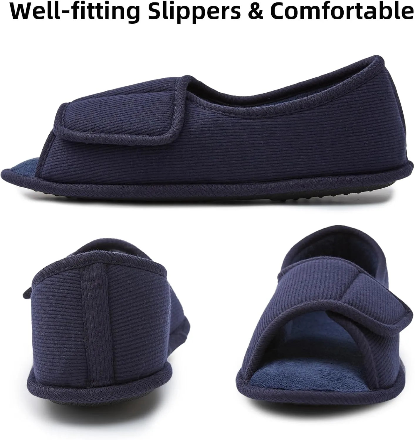 WALKFUN Men's and Women's Diabetic Shoes Open Toe Memory Foam Slippers Adjustable Closure Non-slip House Shoes