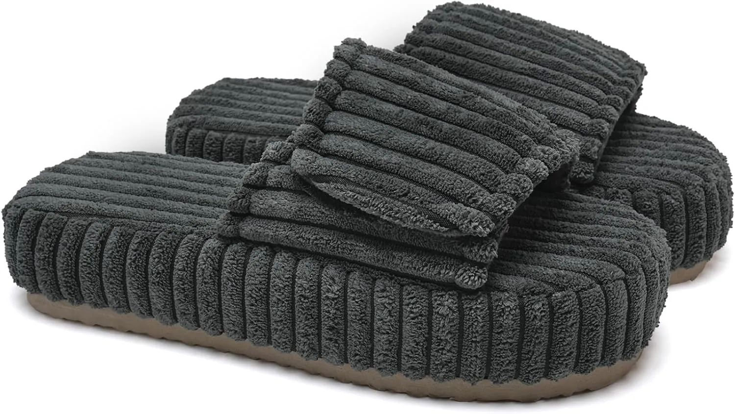 WateLves Cute Bow Slippers for Women Memory Foam Corduroy Open Toe Slide Slippers Ladies Cross Band House Shoes for Indoor Outdoor