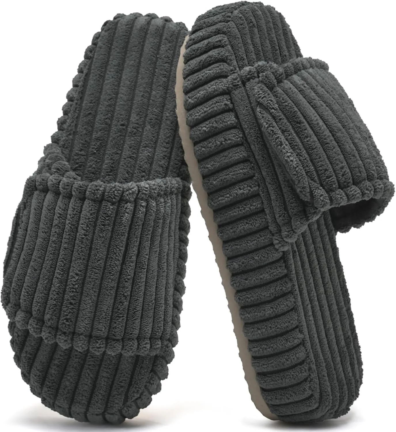 WateLves Cute Bow Slippers for Women Memory Foam Corduroy Open Toe Slide Slippers Ladies Cross Band House Shoes for Indoor Outdoor