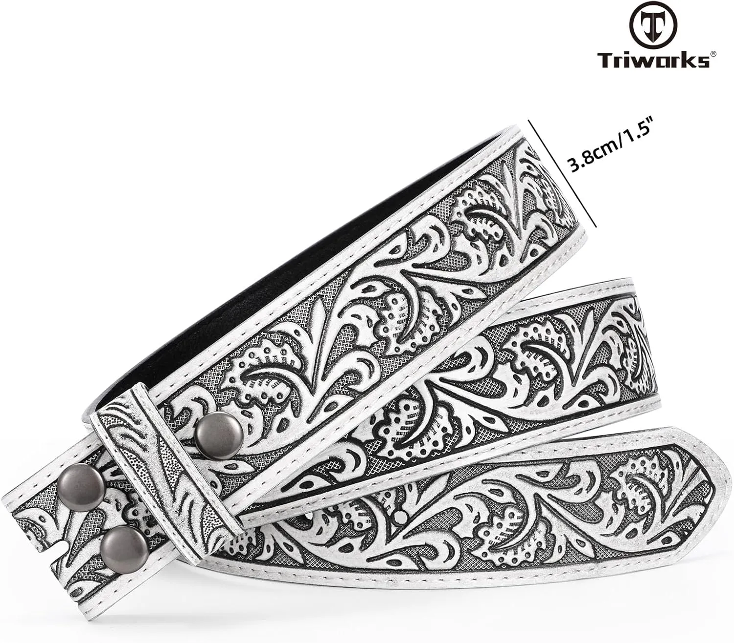 Western Belt Strap for Men without Buckle 1.5" Wide Floral Engraved Embossed Leather Belt Strap