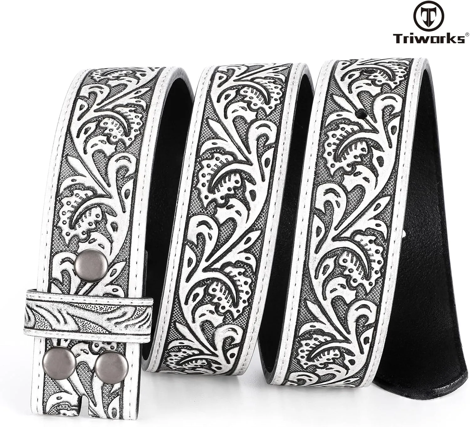 Western Belt Strap for Men without Buckle 1.5" Wide Floral Engraved Embossed Leather Belt Strap