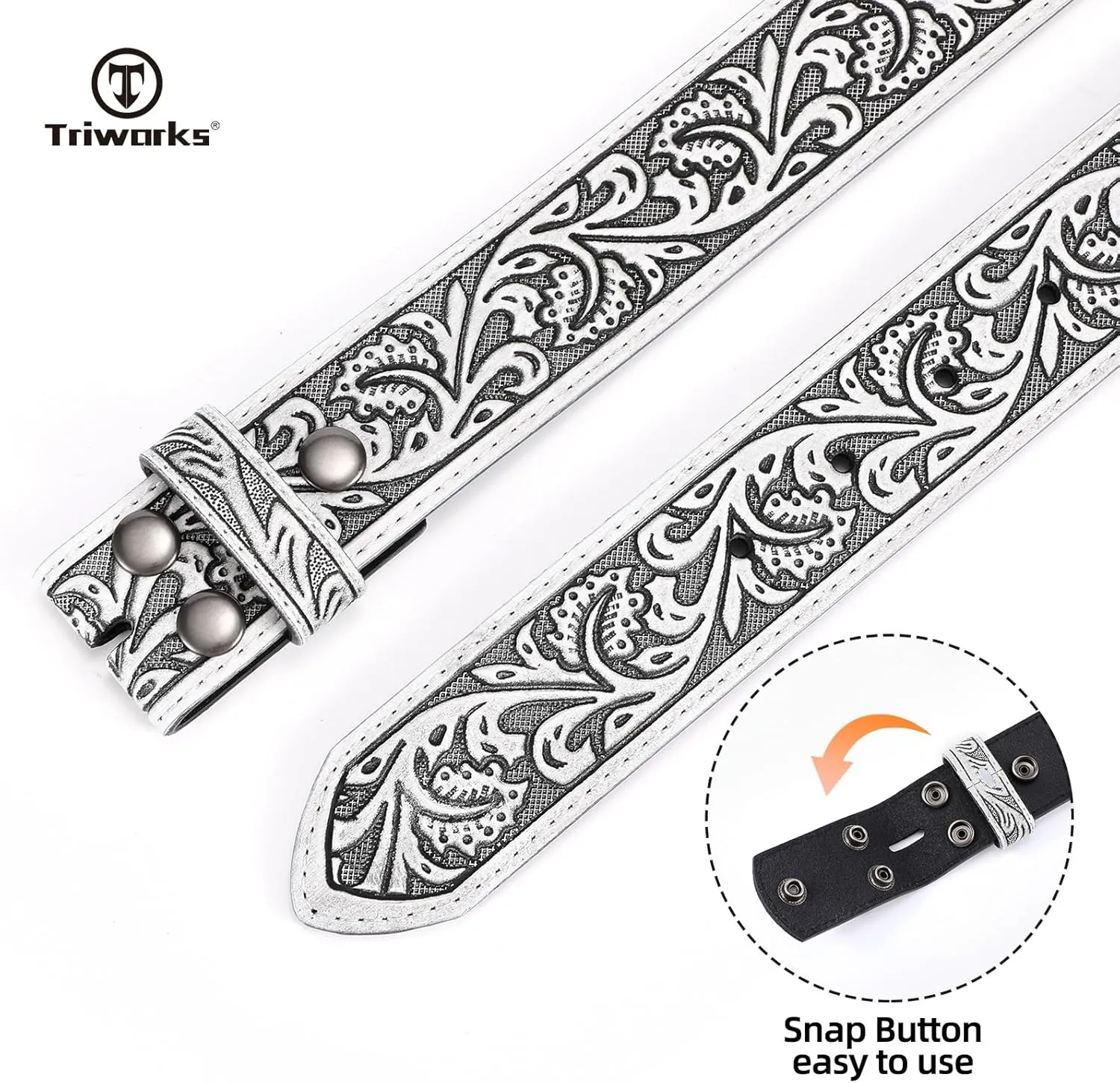 Western Belt Strap for Men without Buckle 1.5" Wide Floral Engraved Embossed Leather Belt Strap