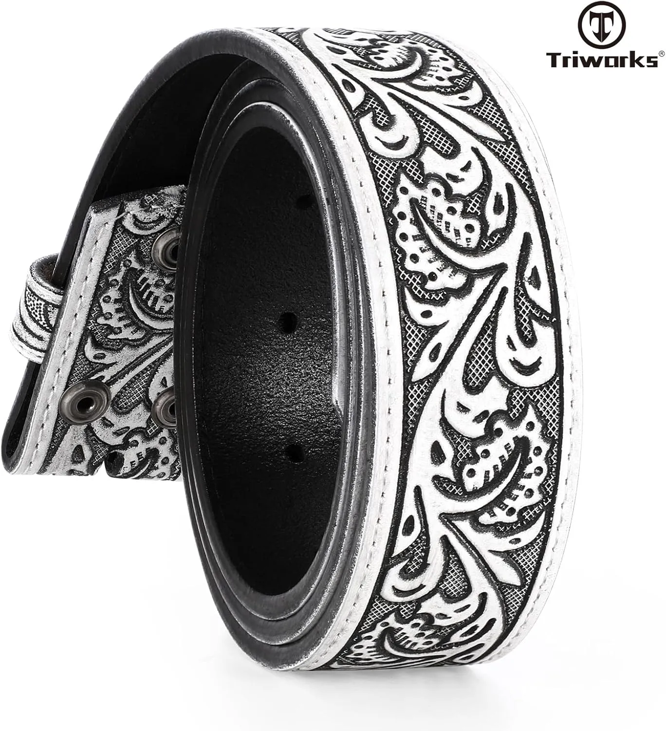 Western Belt Strap for Men without Buckle 1.5" Wide Floral Engraved Embossed Leather Belt Strap