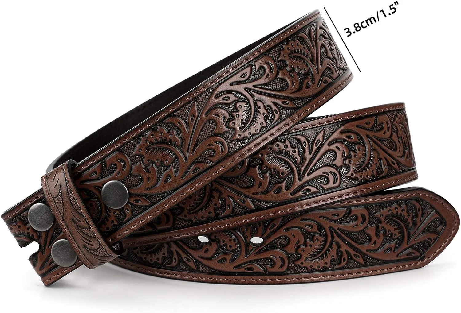 Western Belt Strap for Men without Buckle 1.5" Wide Floral Engraved Embossed Leather Belt Strap