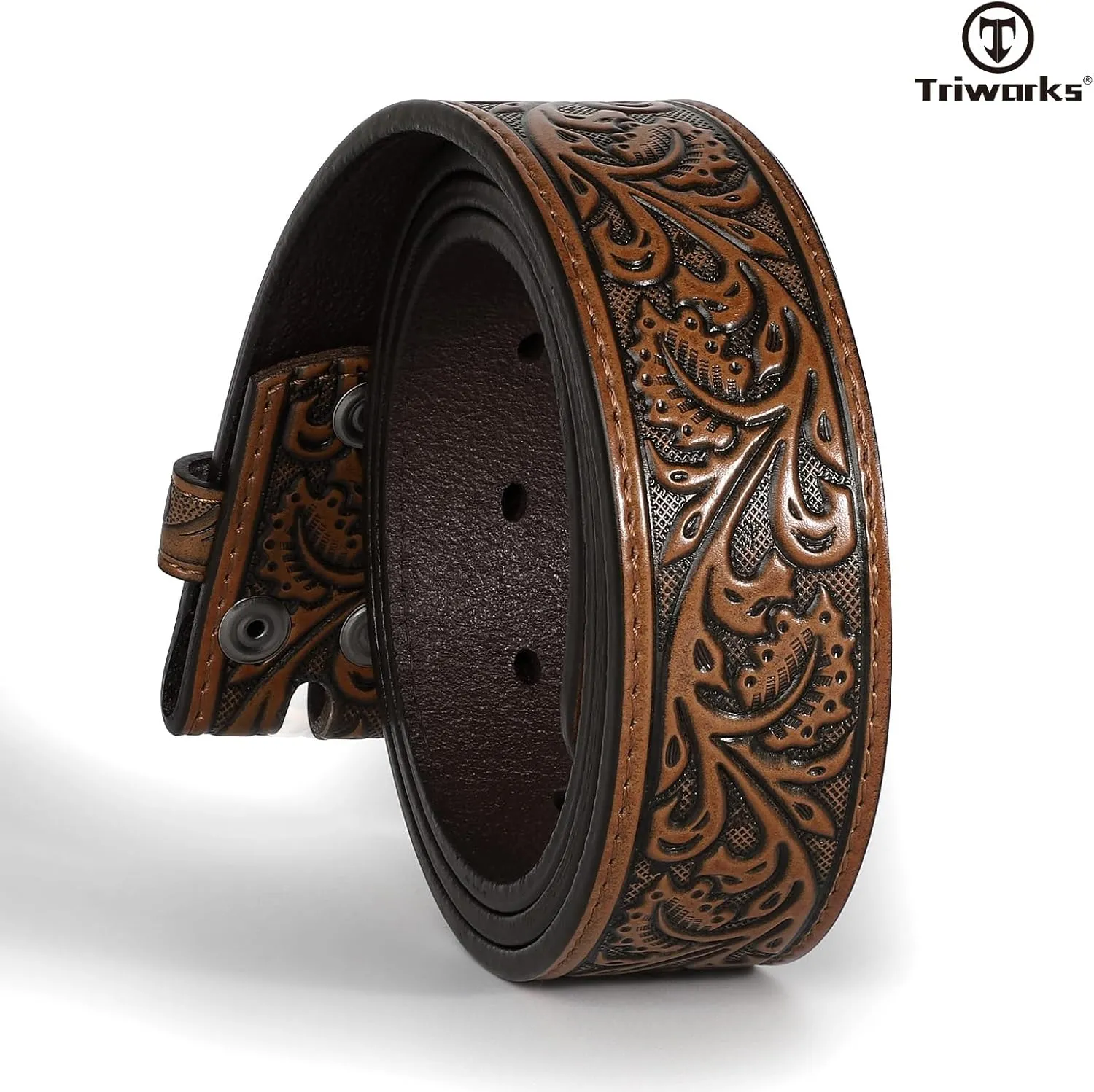 Western Belt Strap for Men without Buckle 1.5" Wide Floral Engraved Embossed Leather Belt Strap