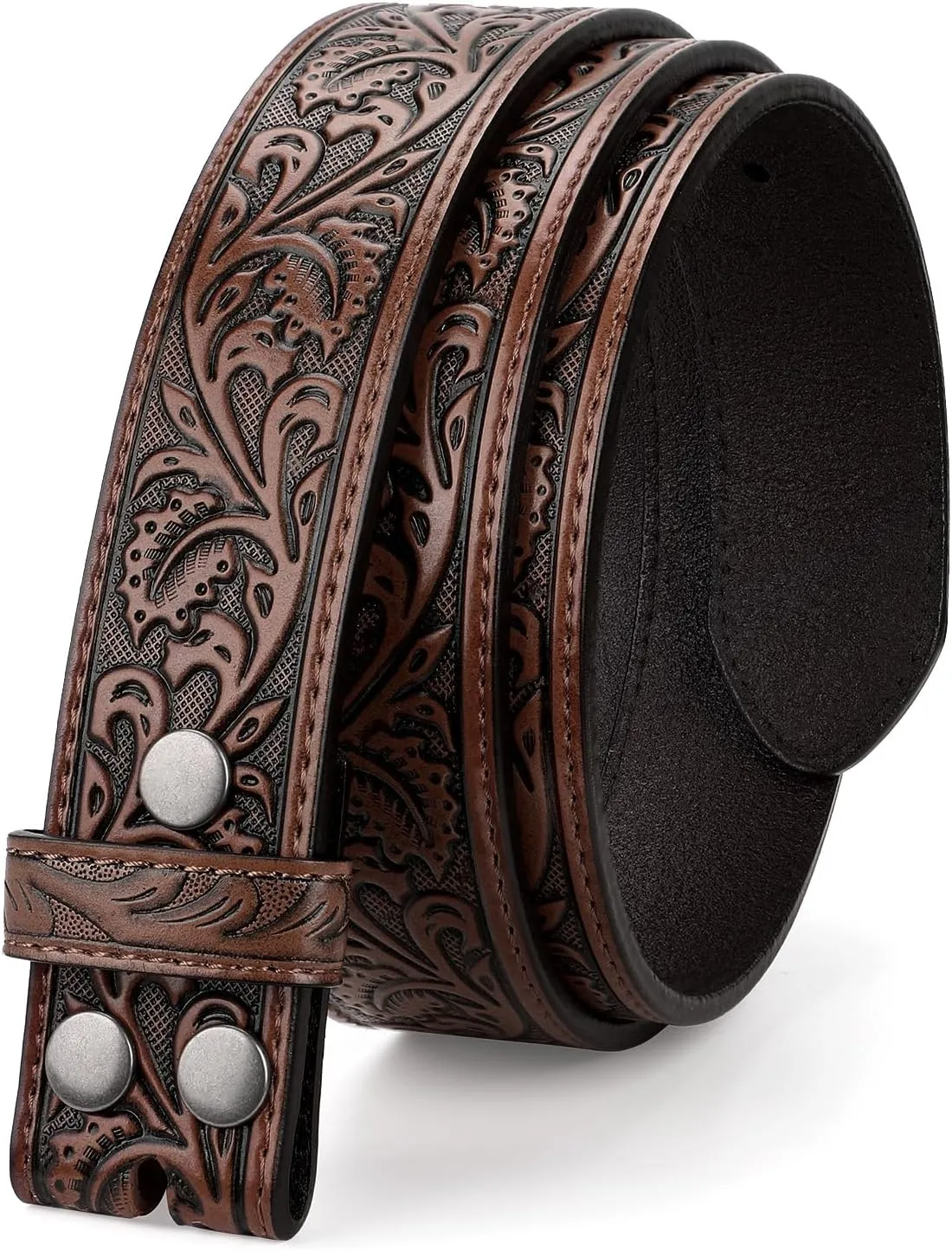 Western Belt Strap for Men without Buckle 1.5" Wide Floral Engraved Embossed Leather Belt Strap