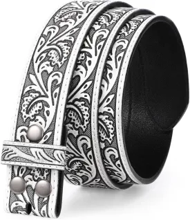 Western Belt Strap for Men without Buckle 1.5" Wide Floral Engraved Embossed Leather Belt Strap